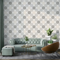 Neutral mural wallpaper with radiant shapes

