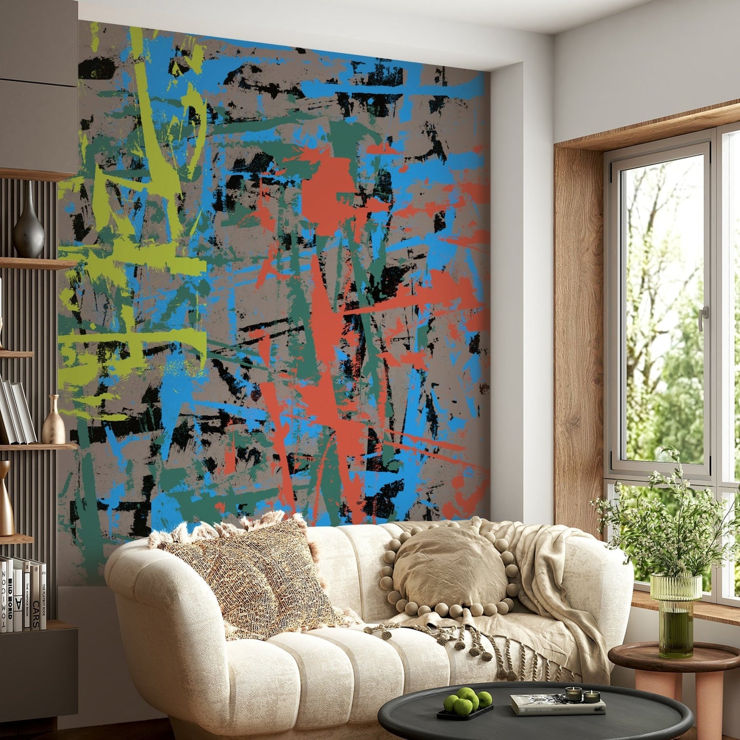 A contemplative subtle brushstroke wallpaper mural for a feature wall., GD5153