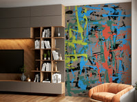 A peaceful flowing design mural on decorative wallpaper.

