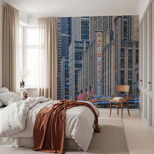 Radio City's Glow Wall Mural with city street view
