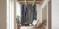 Downtown city wall mural with architectural detail