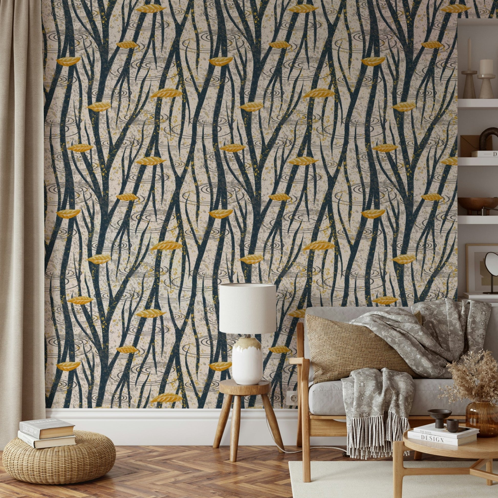 The mural extends across the entire wall, creating a clean backdrop.

