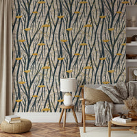 The mural extends across the entire wall, creating a clean backdrop.

