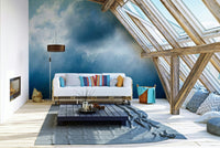 White clouds swirl through a deep blue sky, Rain Wall Mural GD4958
