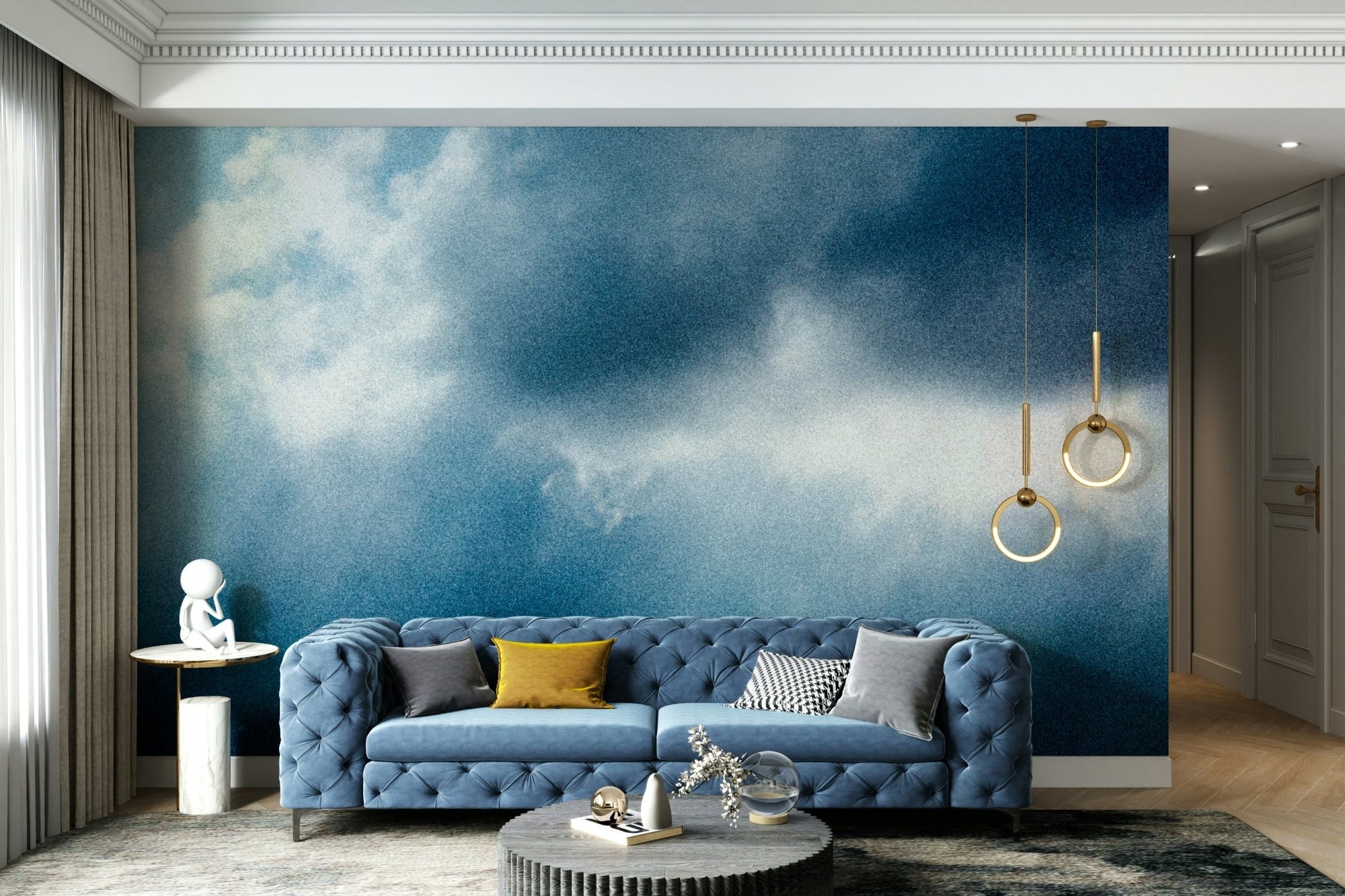 Rain Wall Mural with grainy blue storm clouds GD4958
