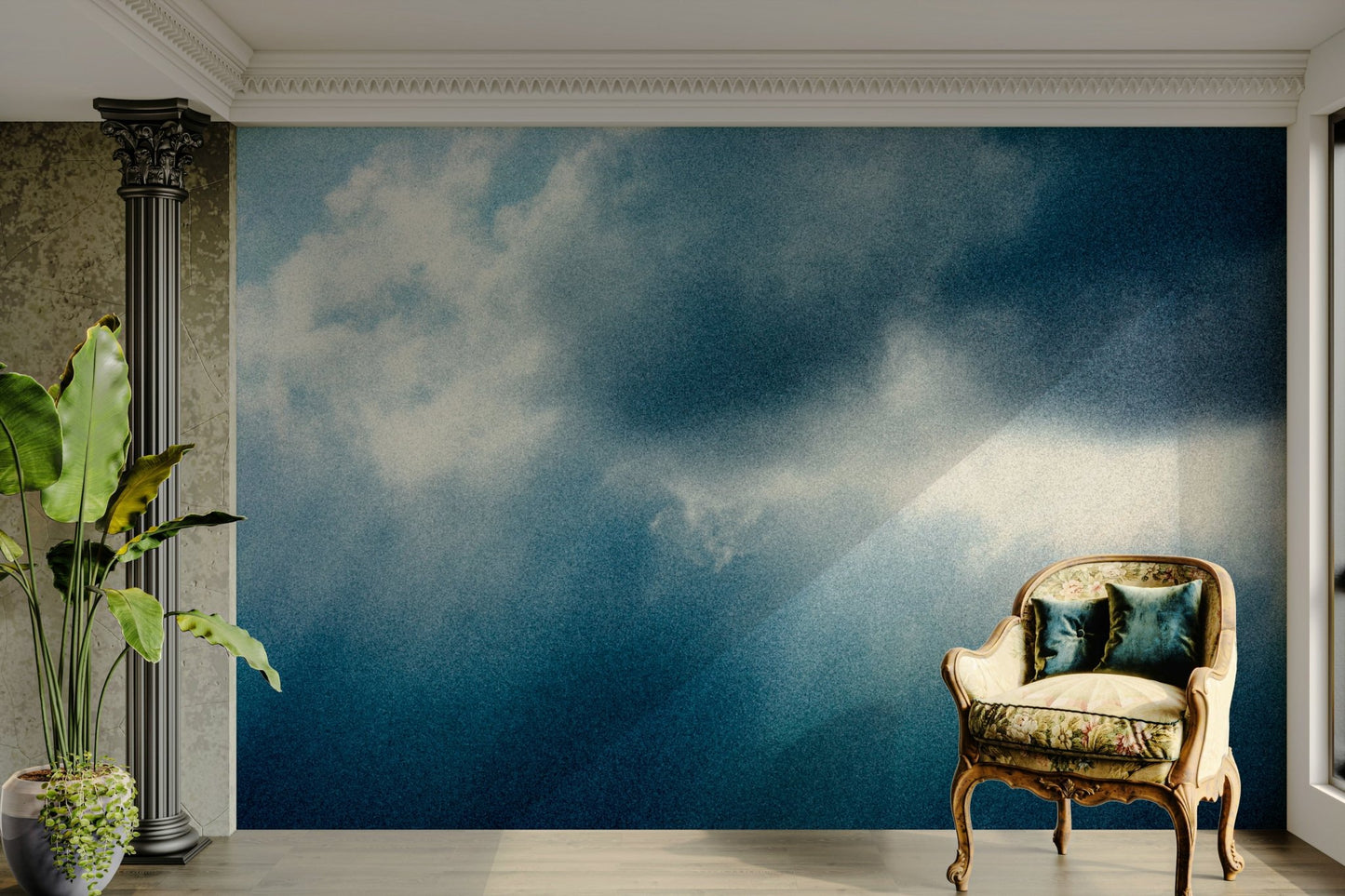 Soft cloud banks glow against shadowed blue, Rain Wall Mural GD4958
