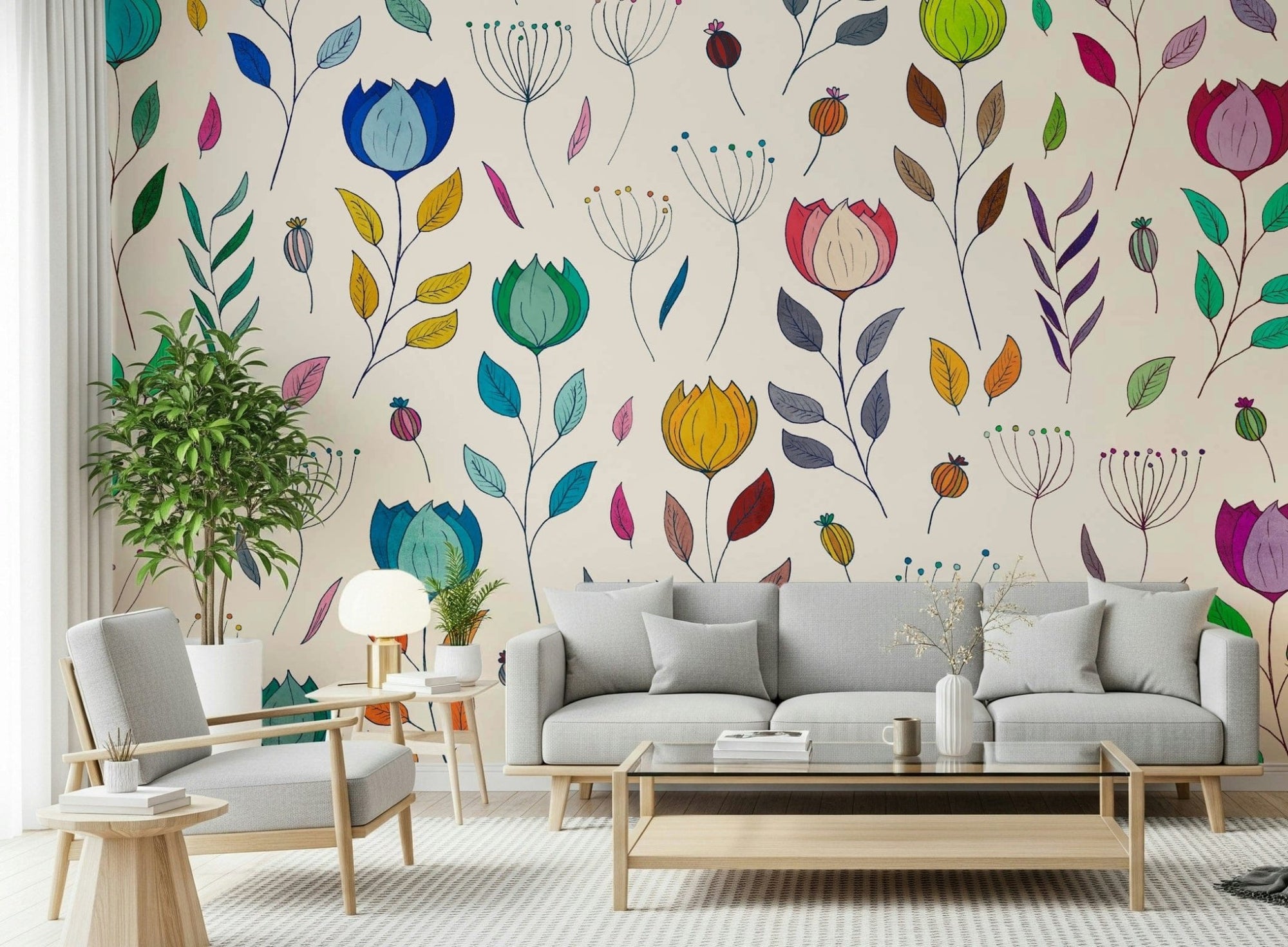 Rainbow Bloom Dance Wall Mural with colorful floral pattern GD7355
