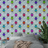 Vibrant rainbow bugs wallpaper with bold blue base.

