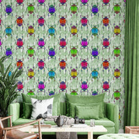 Bright bug-themed wallpaper with a bold green base.

