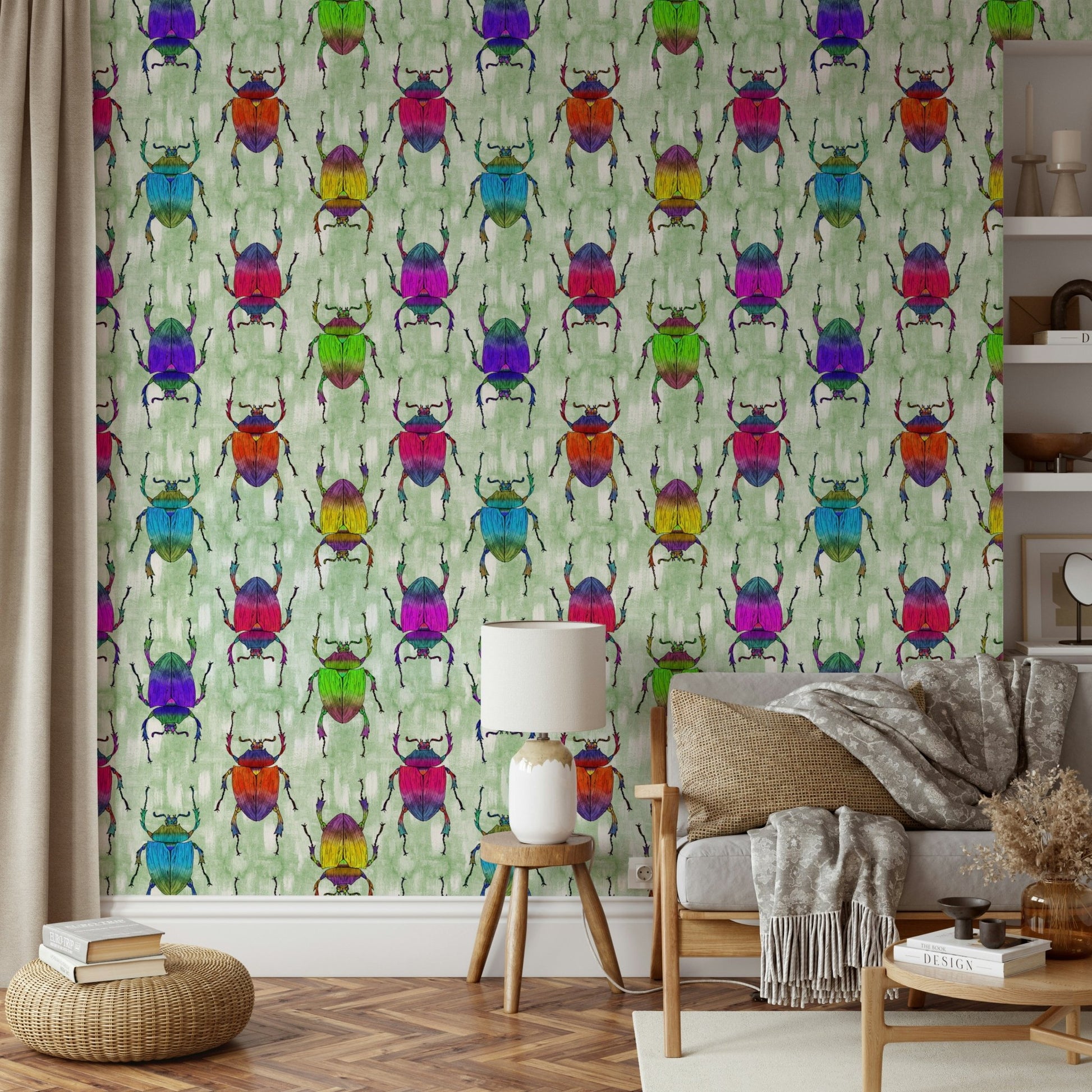 Vibrant bug mural design for fun and creative interiors.

