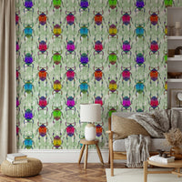 Vibrant bug mural design for fun and creative interiors.

