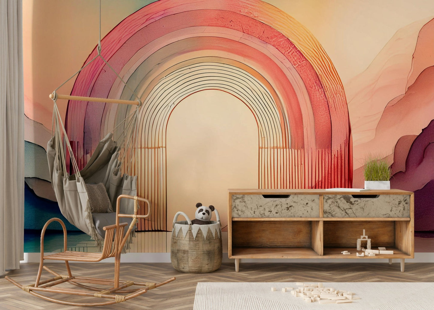 Dreamy rainbow arches mural adding color to any room

