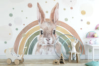 Charming rabbit mural with pastel bubbles, C115