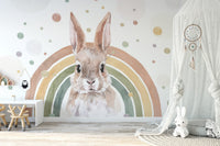 Hand-painted bunny and rainbow wallpaper, C115