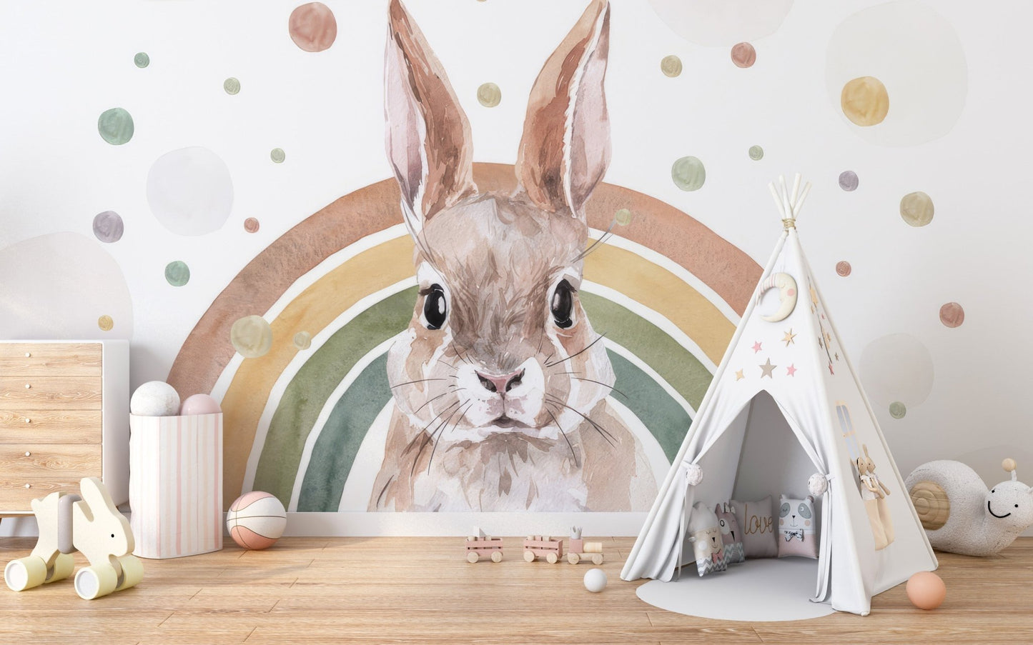 Rainbow Rabbit Nursery Wall Mural - Giffywalls, C115