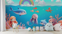Scenic wallpaper with schools of fish

