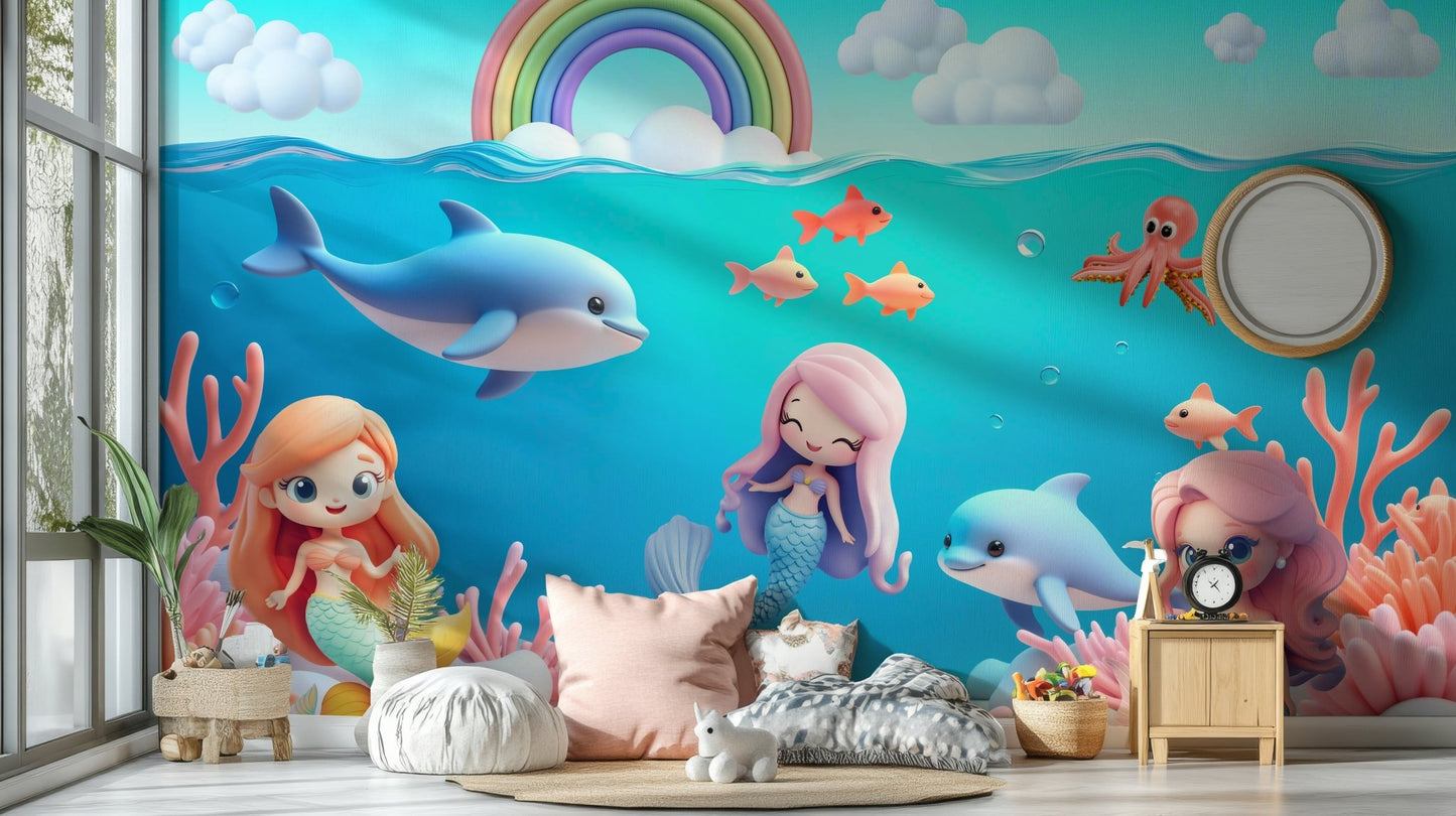 Wall mural with colorful coral and fish

