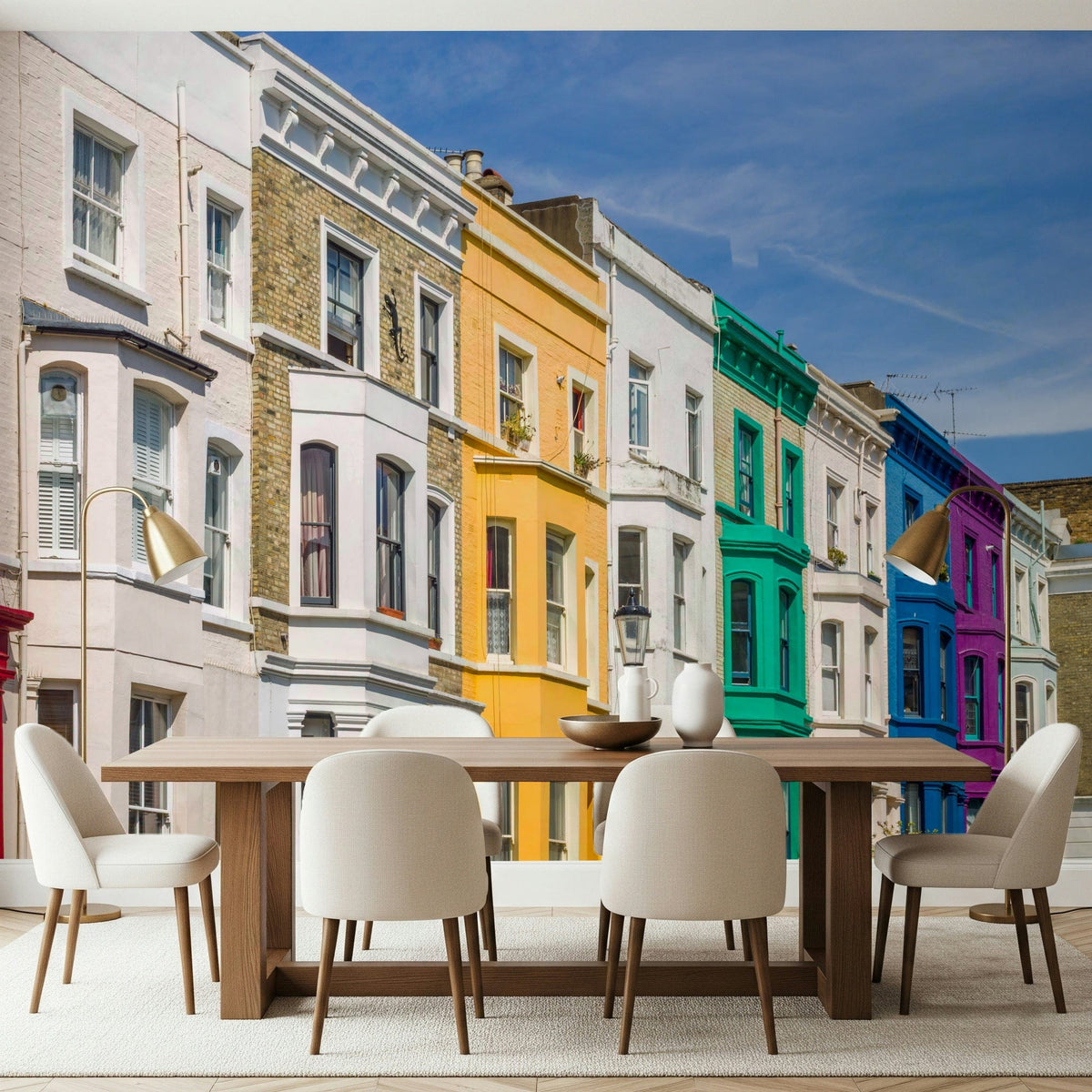 Rainbow Row Houses wall mural showing colorful terraced homes in a line GD7410
