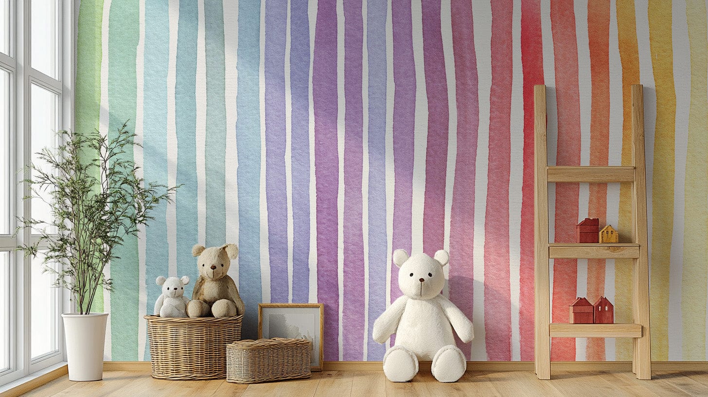 Watercolor Rainbow Striped Wallpaper Murals B177