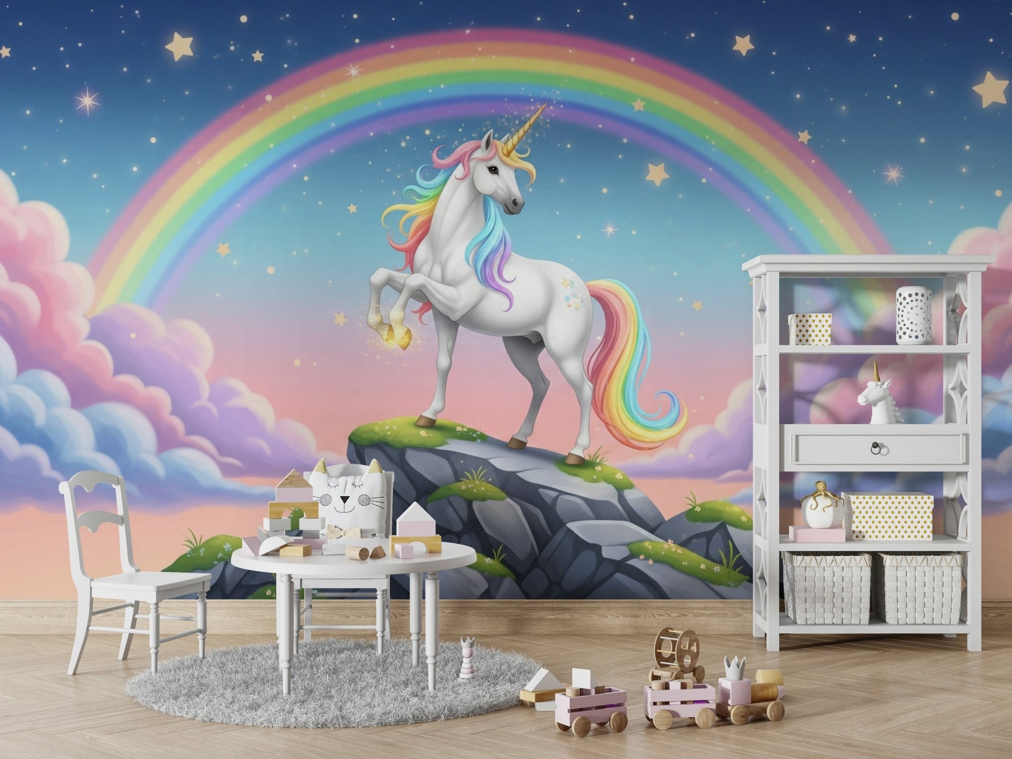 A peaceful wall mural with a whimsical unicorn scene. GD4200

