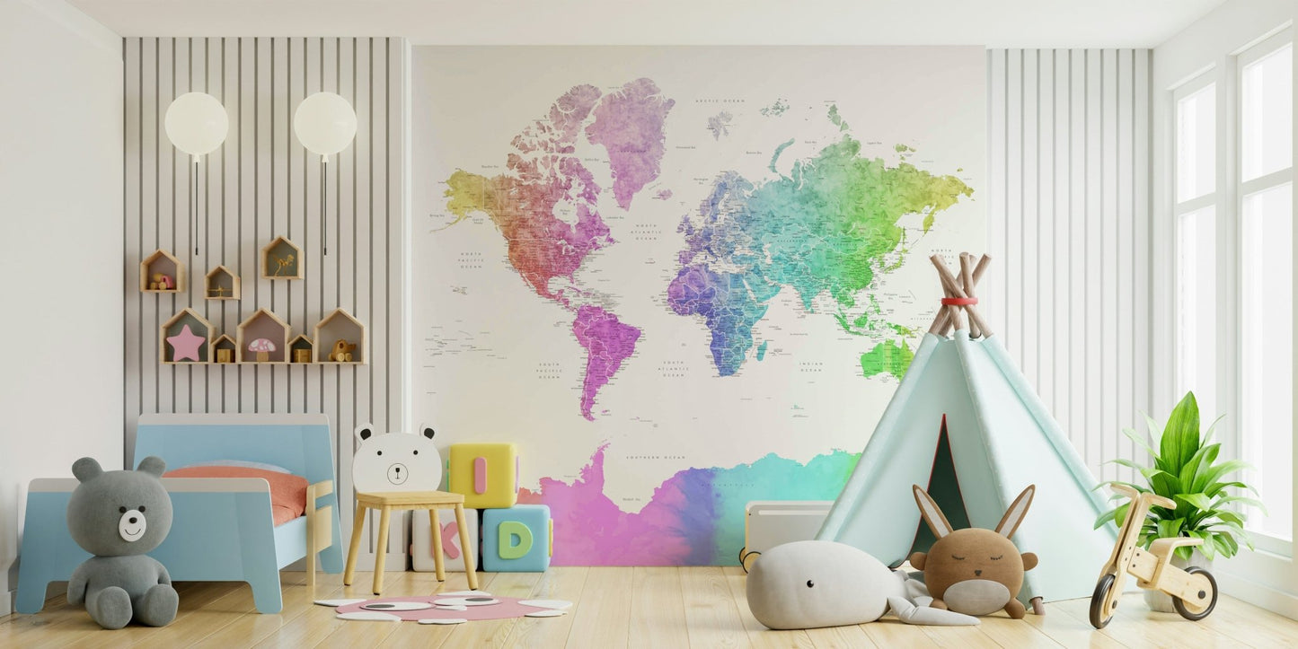 World map watercolor wall mural


