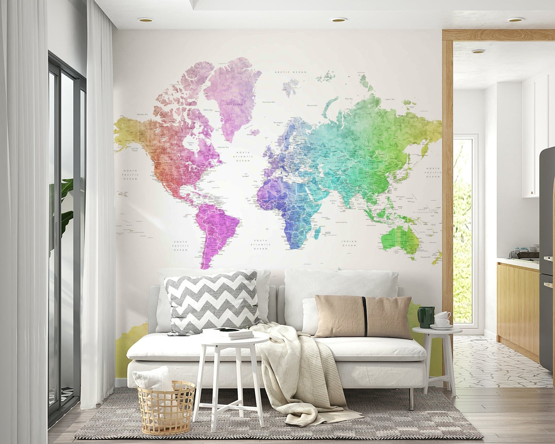 Watercolor world map wall art

