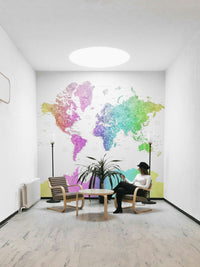 Watercolor rainbow world map decor

