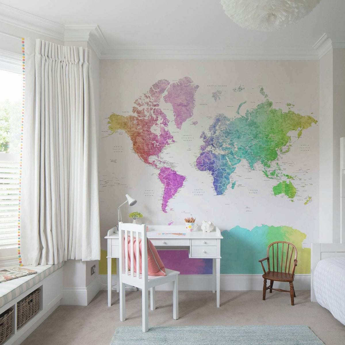 Rainbow watercolor world map wallpaper GD221

