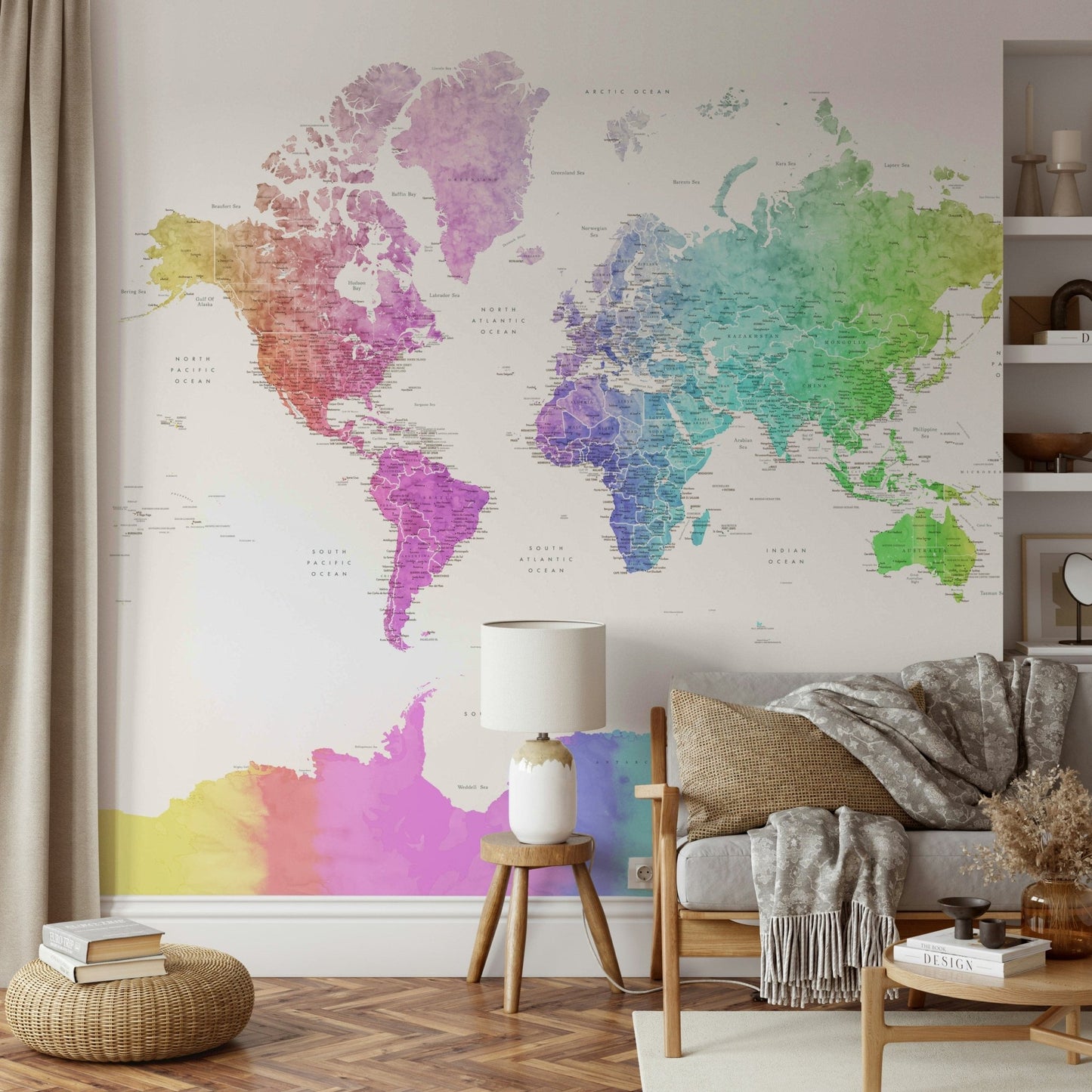 Colorful map wallpaper in watercolor

