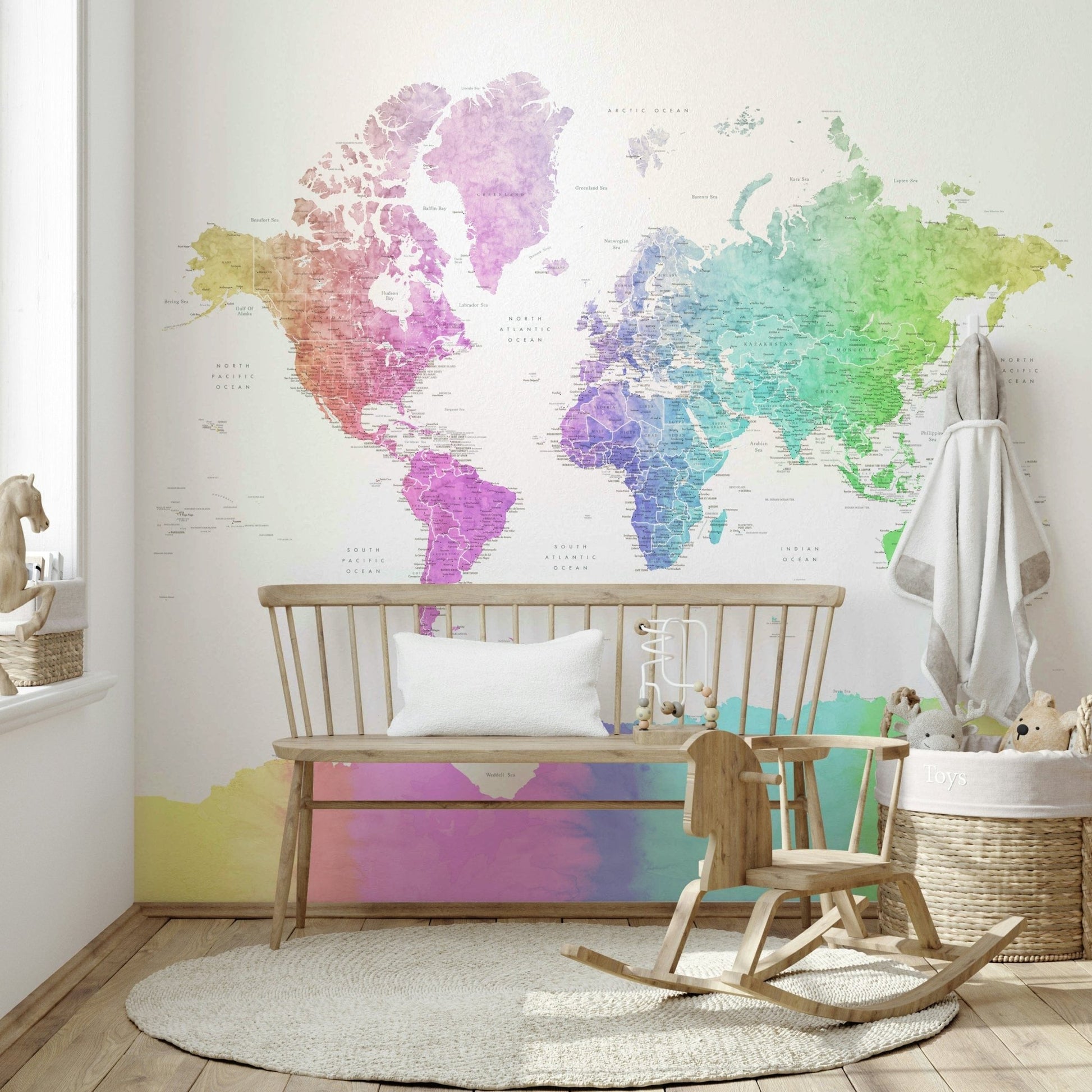 Rainbow watercolor map for walls

