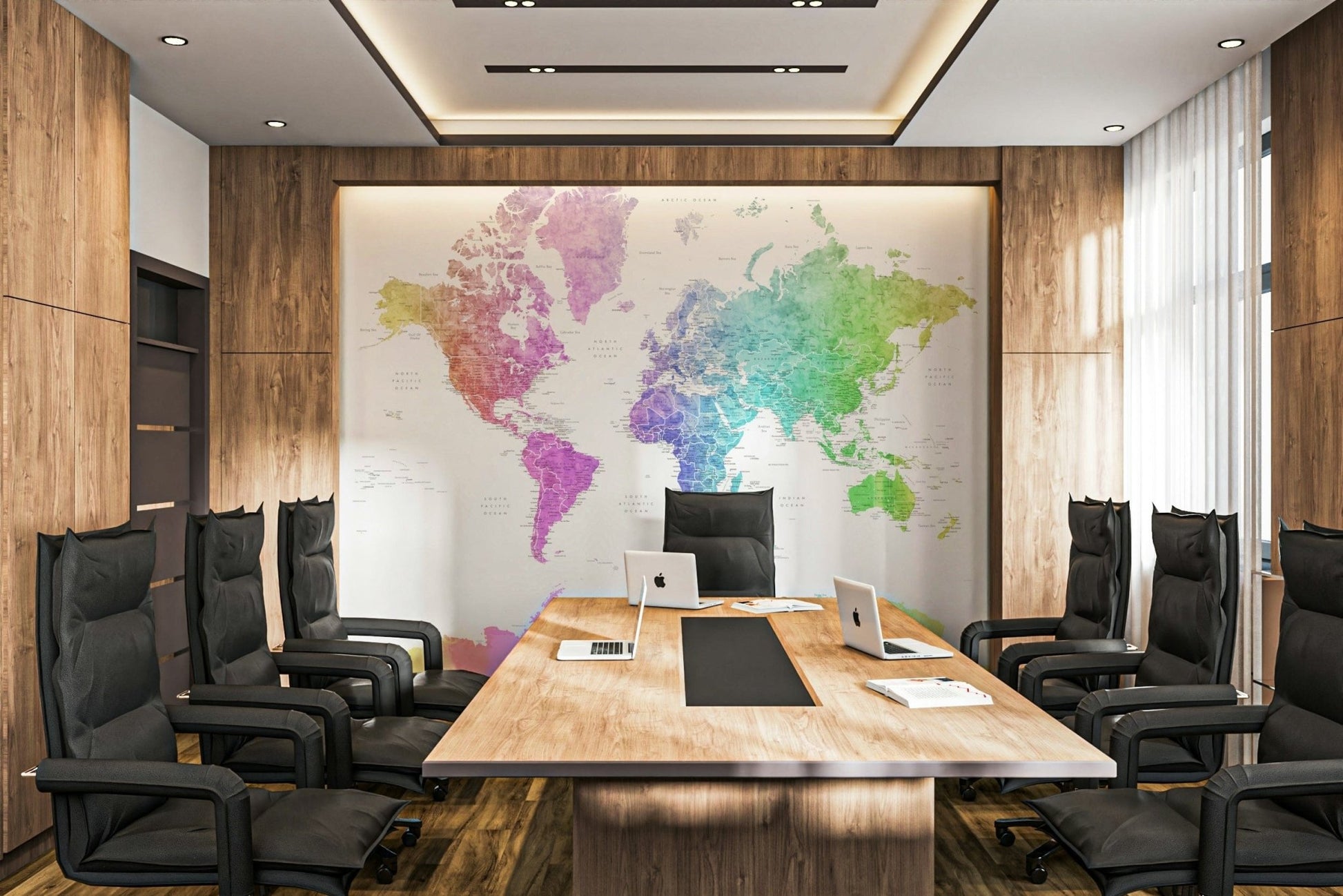 Rainbow world map wall covering

