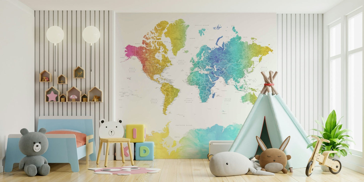 Multicolor rainbow map wallpaper art

