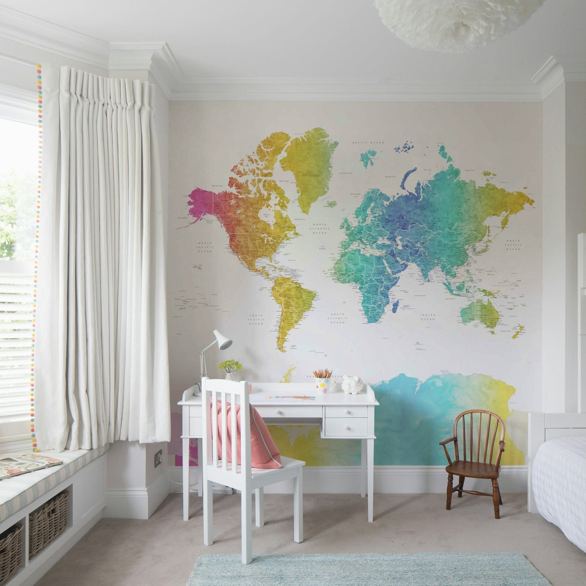 Artistic rainbow watercolor map decor

