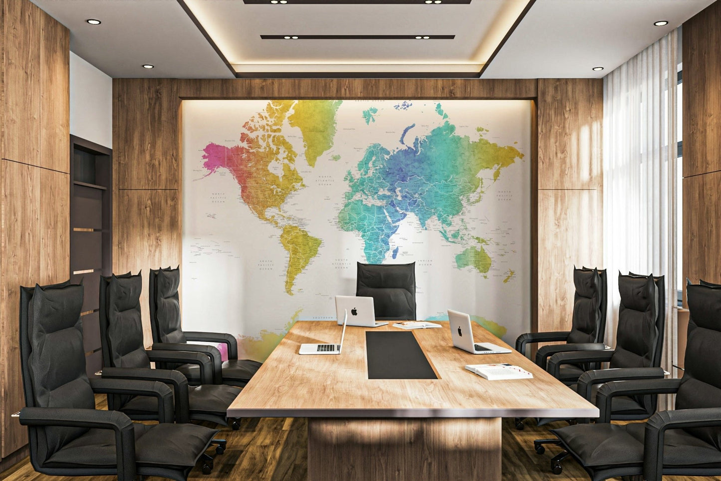 Rainbow hues world map wall mural

