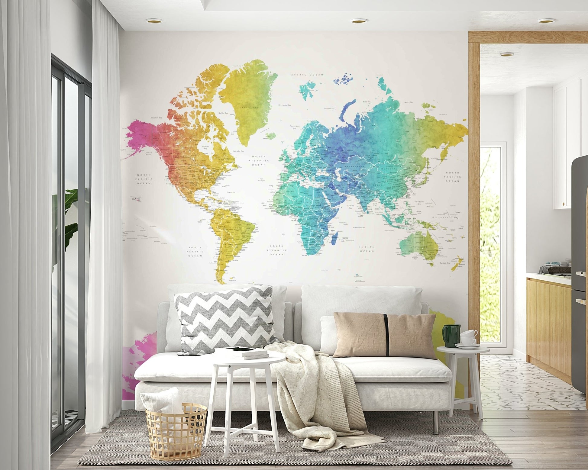 Colorful watercolor rainbow world map
