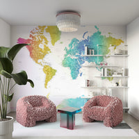 Bright rainbow world map wall decor

