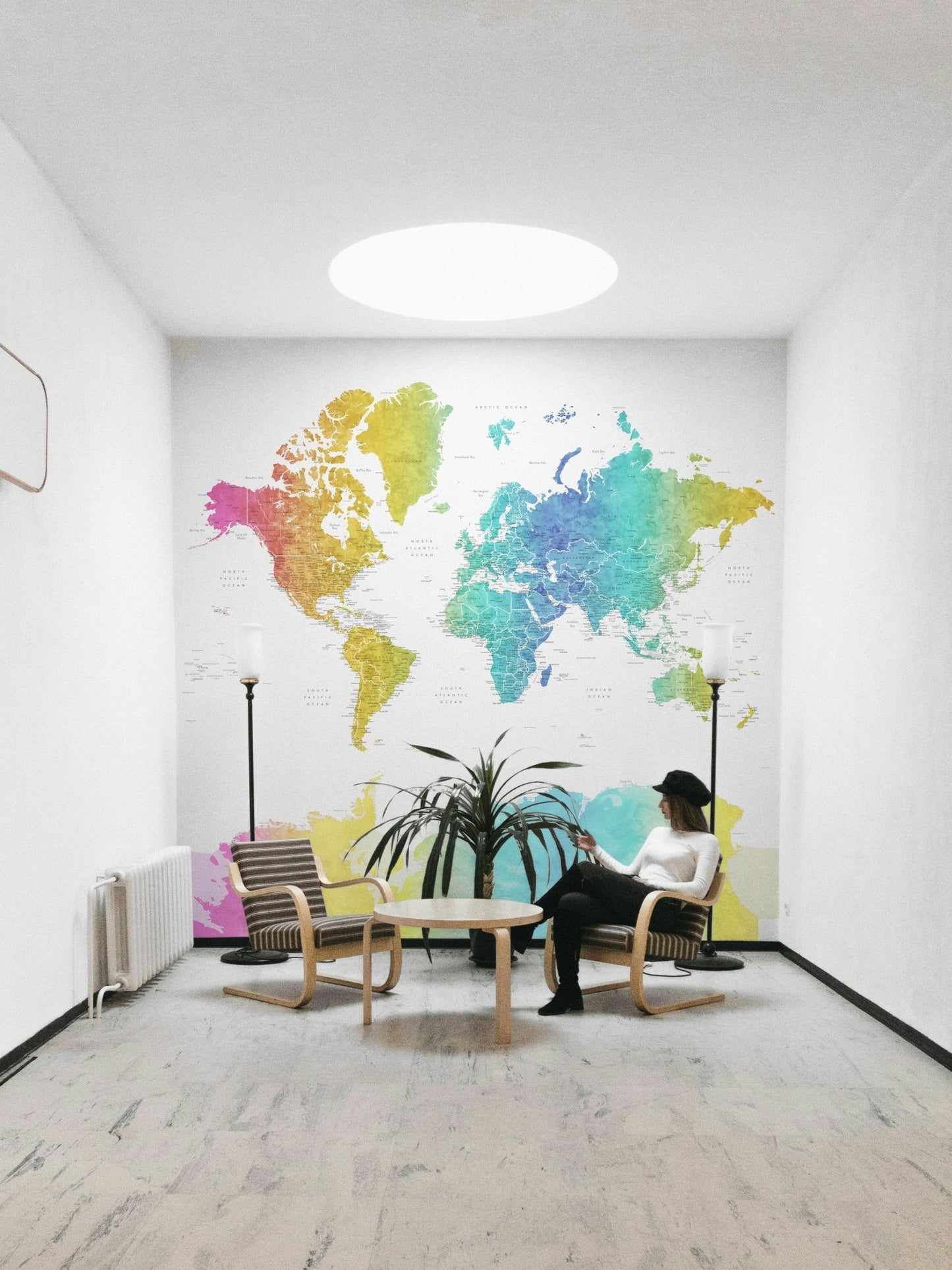 Colorful rainbow map wallpaper design


