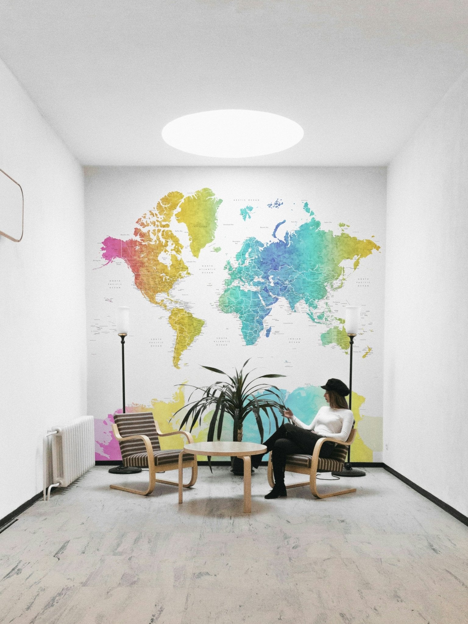 Colorful rainbow map wallpaper design

