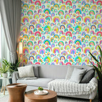 Neon rainbow watercolor wallpaper for vibrant rooms

