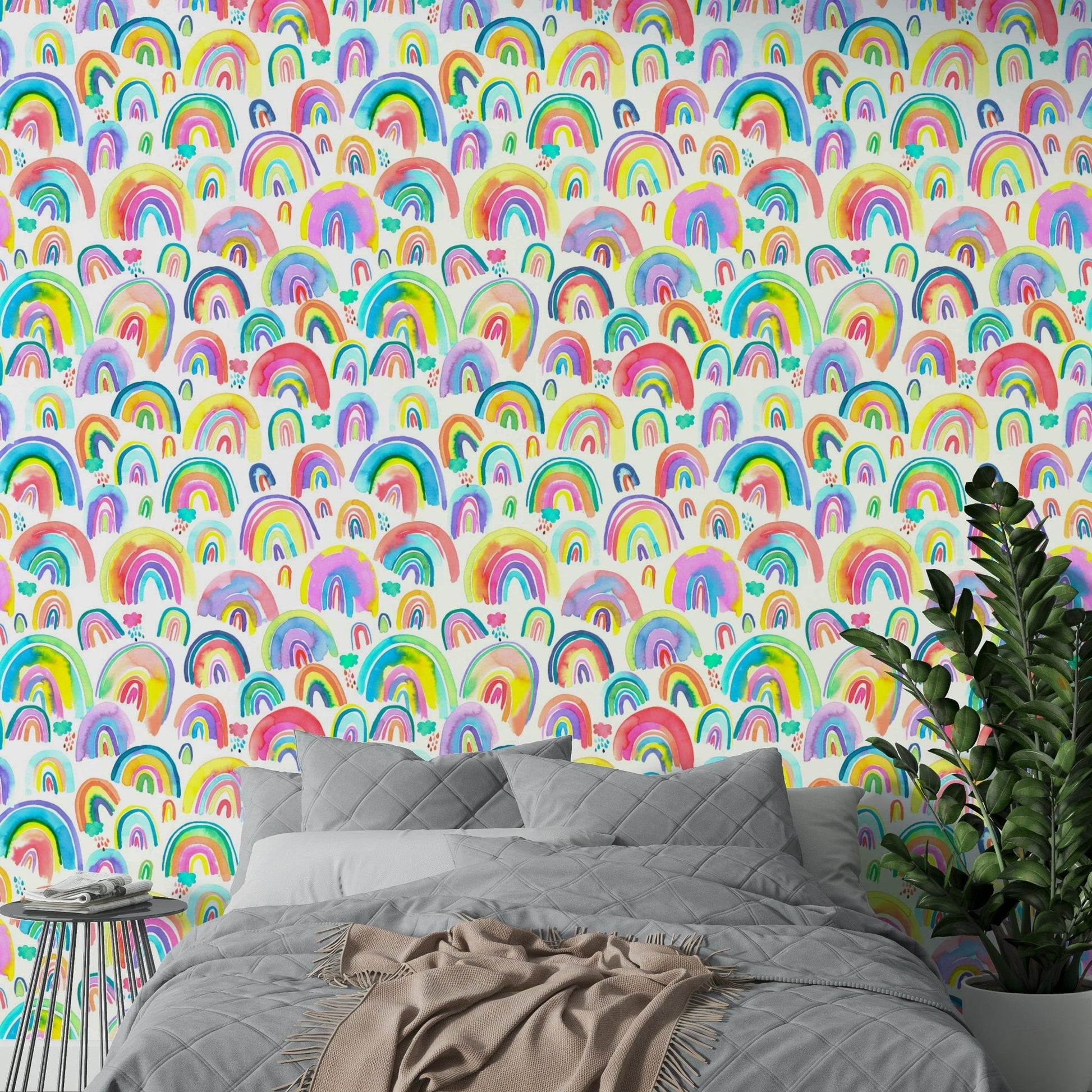 Colorful watercolor rainbow wallpaper for walls

