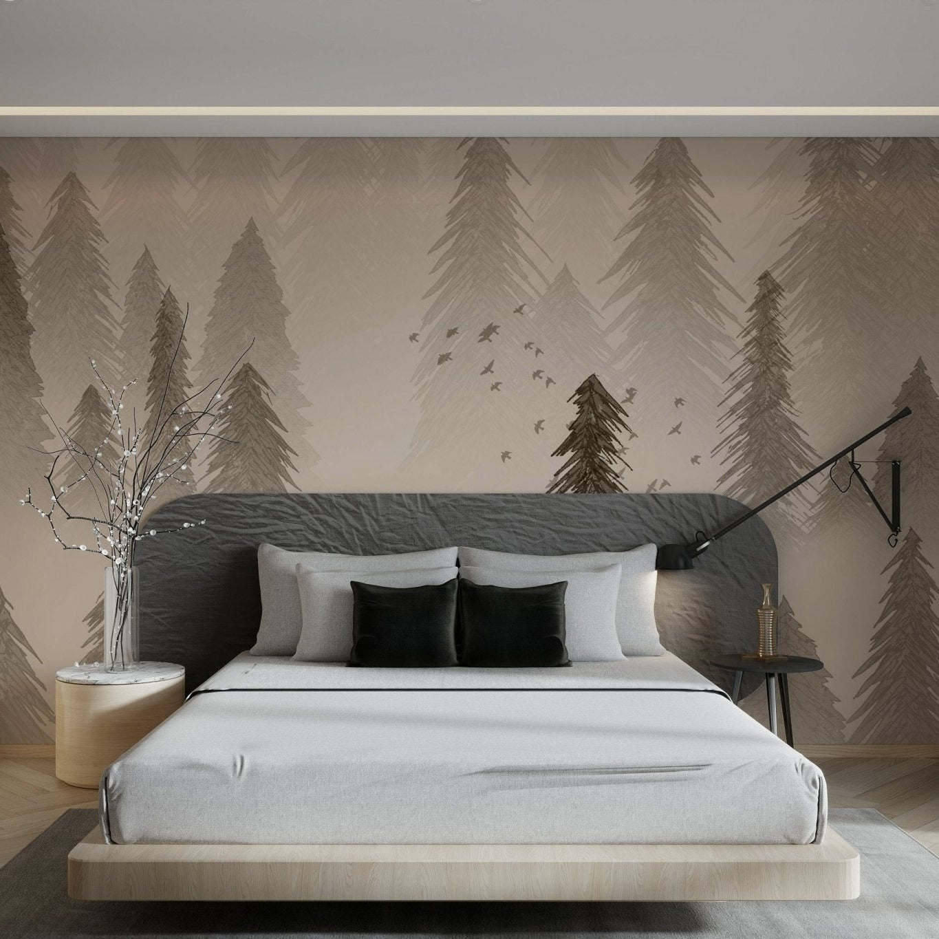 Sepia-toned rainforest wall art mural  GD089