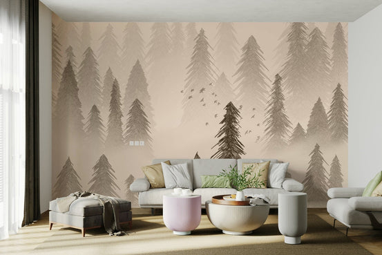Sepia rainforest wall mural with mist GD089