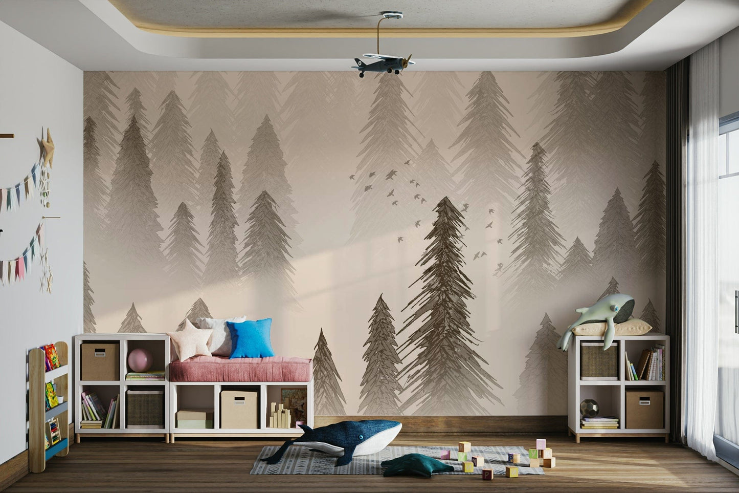 Tropical rainforest mural in sepia tone GD089