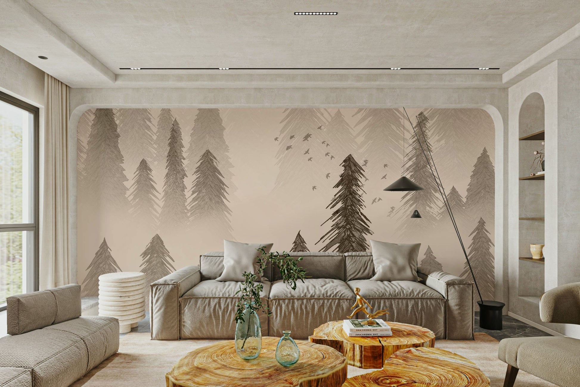 Misty jungle wall mural in sepia style