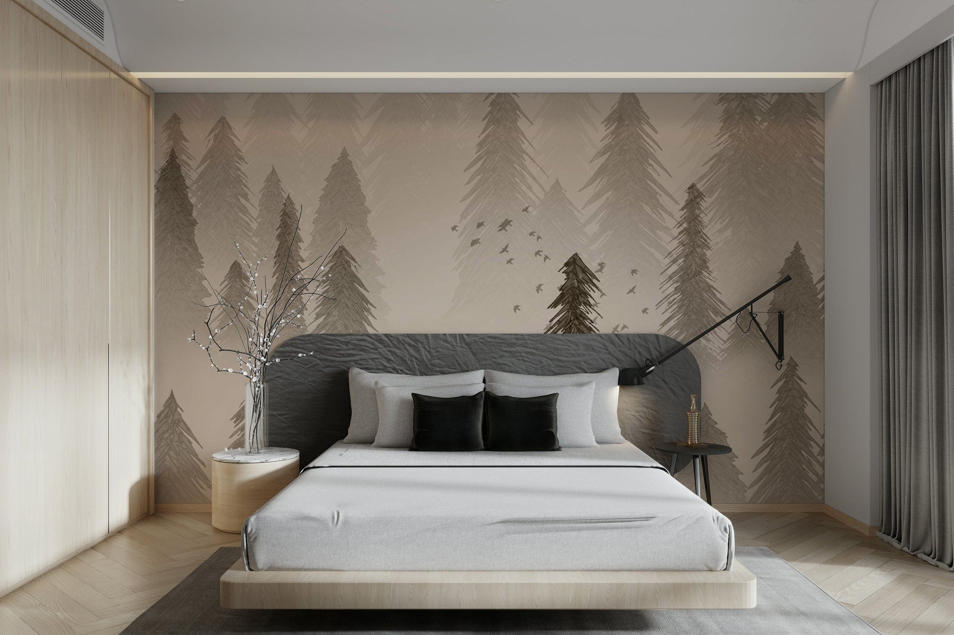 Sepia-toned rainforest wall art mural