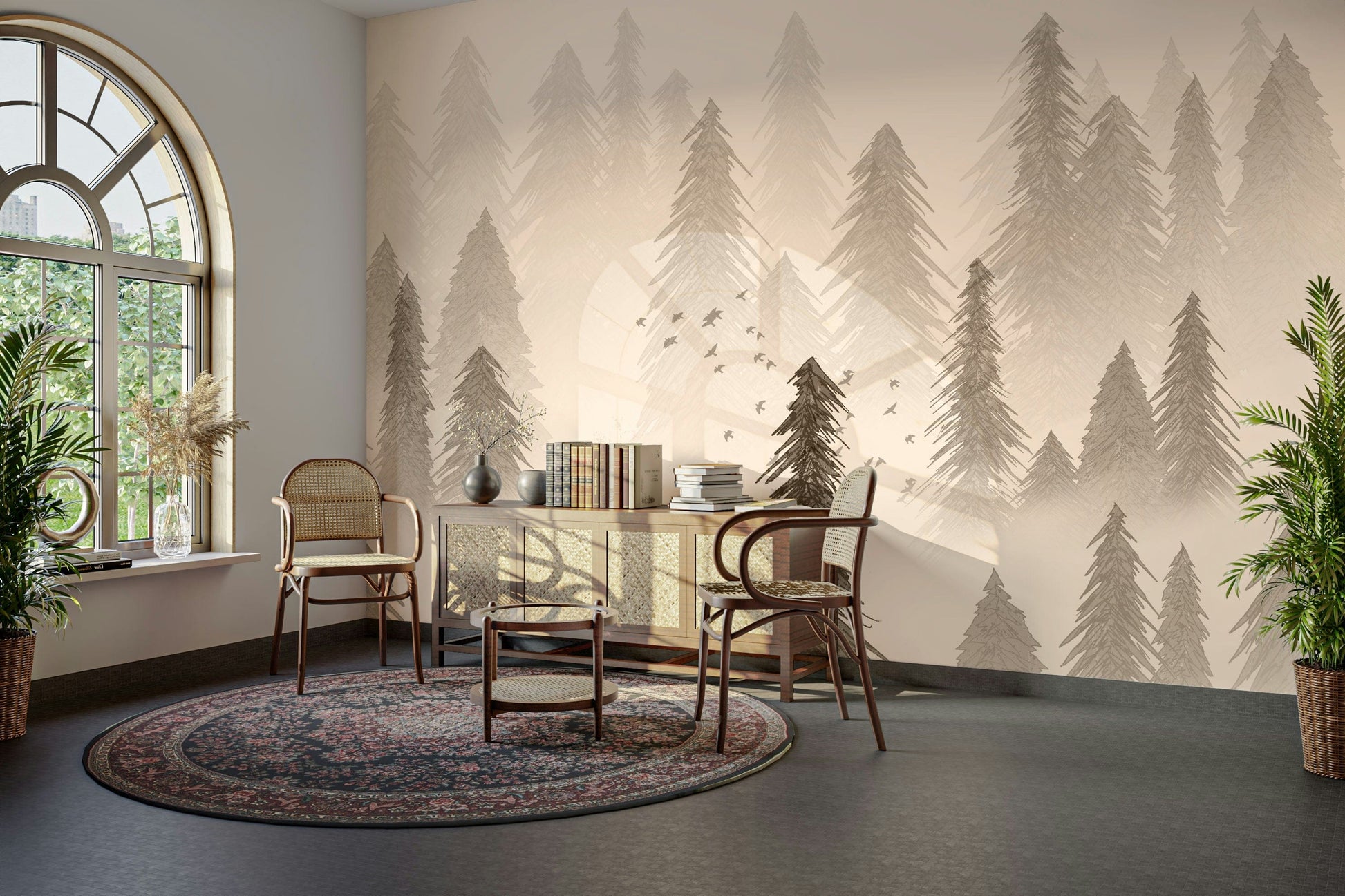 Sepia jungle mural wallpaper with trees