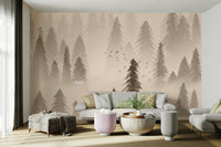 Sepia rainforest wall mural with mist