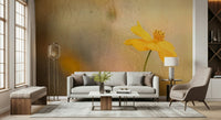 An artistic delicate bloom mural on minimalist wallpaper.

