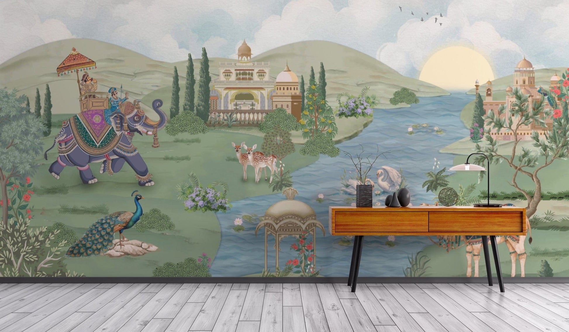 Majestic Rajputana Garden Scene Wallpaper
