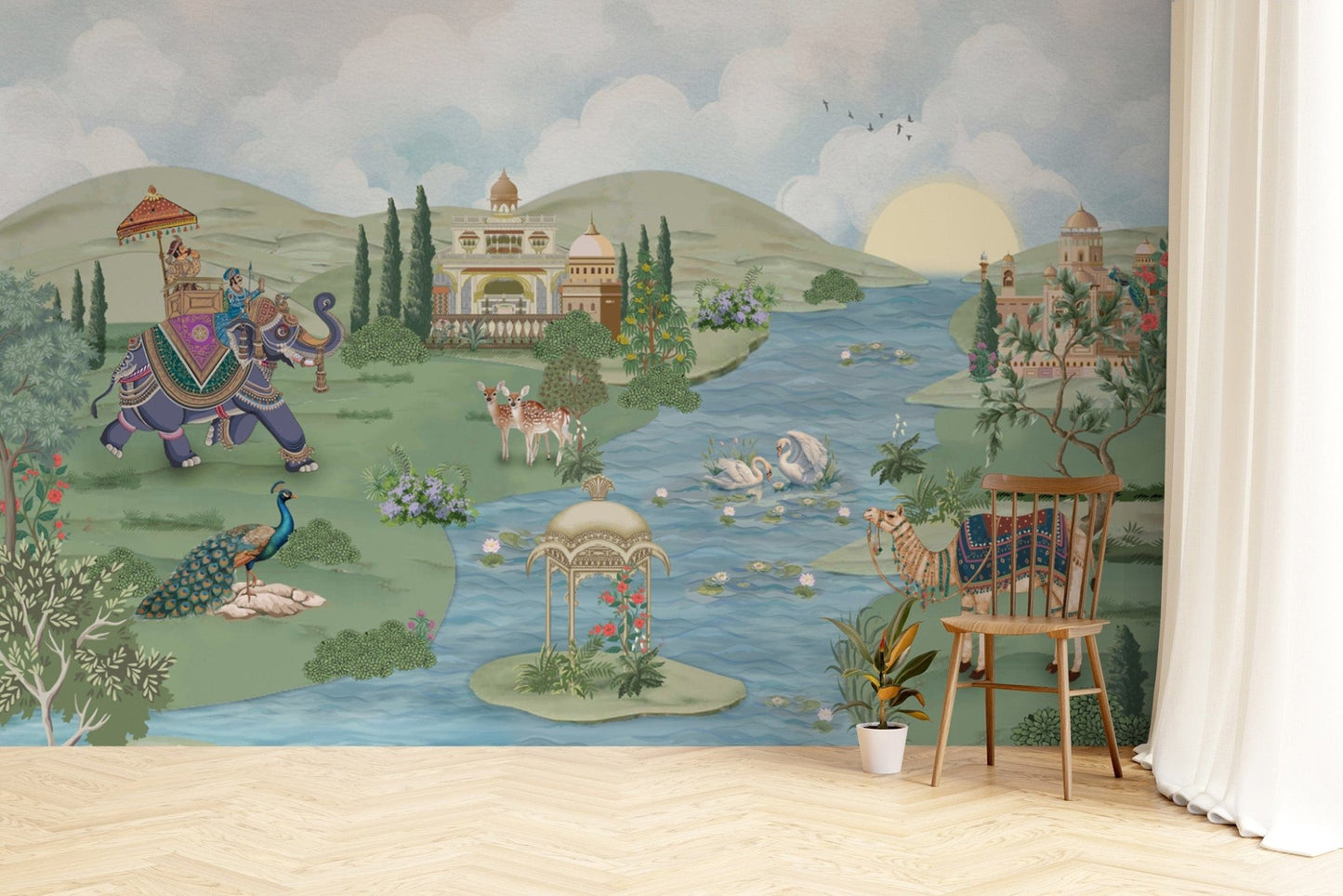 Scenic Rajputana Garden River Wallpaper
